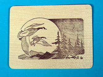 Geese with Moon Wooden Postcard 