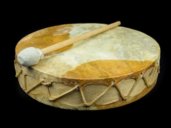 Round Rawhide Drum with Stick: 10" 