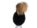 Black 100% Merino Wool Hat with Natural Finn Raccoon Pompom - 1292-FRNABK-AS (Y2N)