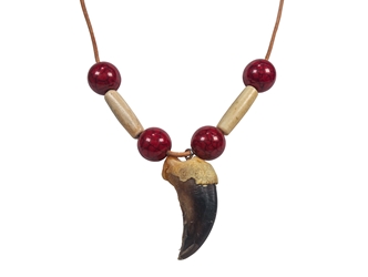 Real Black Bear 1-Claw Necklace: Red Beads 