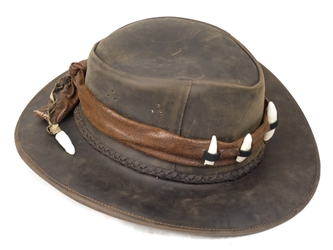 Leather Hat with Band and 6 Alligator Teeth: Gallery Item leather hatbands with alligator teeth