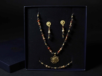 Reproduction Pre-Colombian Earring, Necklace & Bracelet Jewelry Set: Gallery Item  